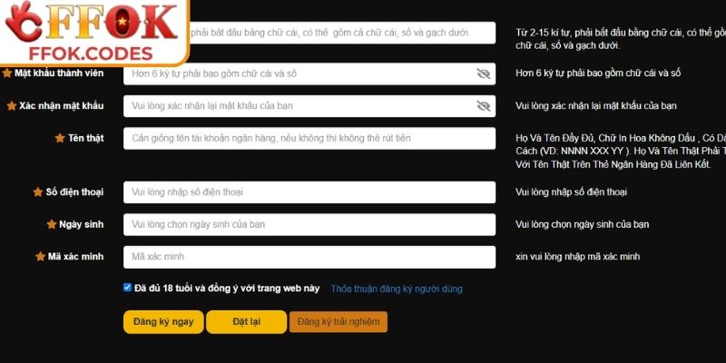 Từng bước thực hiện đăng ký FFOK dễ dàng cho người mới